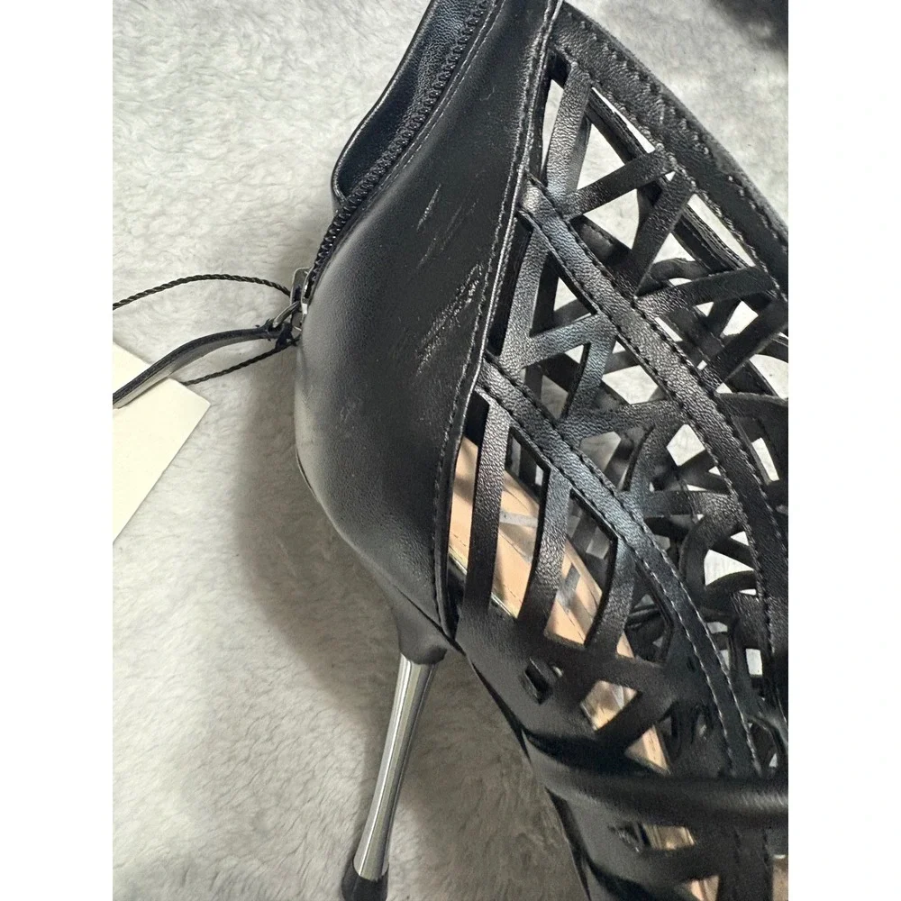 Zara Black Cage Cutout Woven Geometric Stiletto Heel Sandals 38 7.5 NEW - Picture 5 of 14